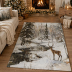 Winter Deer Forest Plush Throw Blanket - Snowy Woodland Stream Gift, Christmas Decor